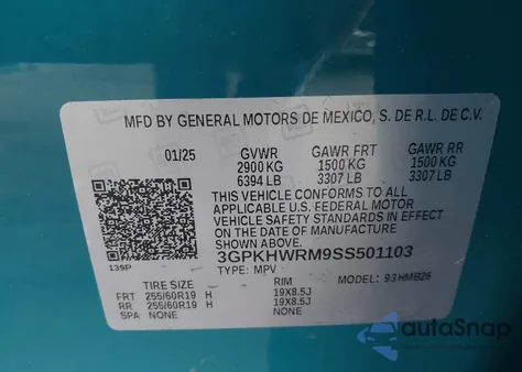 2025 Honda Prologue Touring z USA, uszkodzony, nr VIN 3GPKHWRM9SS501103